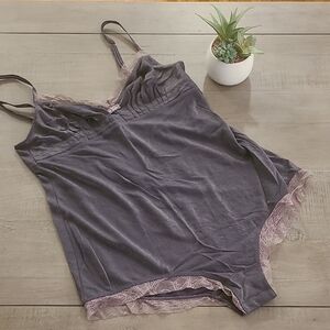 Vintage Victoria's Secret Satiny Gray Teddy Bodysuit; size L
